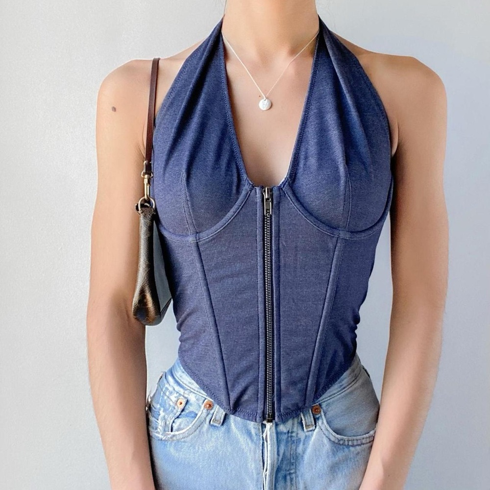 Halter corset in heathered blue